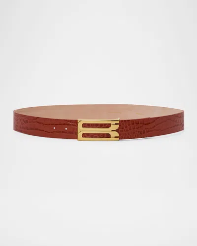 Victoria Beckham Jumbo Gold-plated B-logo Leather Belt In Brick Red