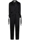 Victoria Beckham Satin Blouse With Belted Waist And Shawl Collar In Black