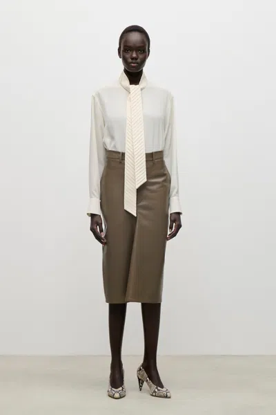 Victoria Beckham Kick Detail Leather Skirt In Brown