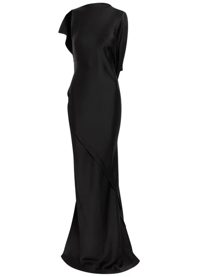 Victoria Beckham Kira Draped Satin-crepe Gown In Black