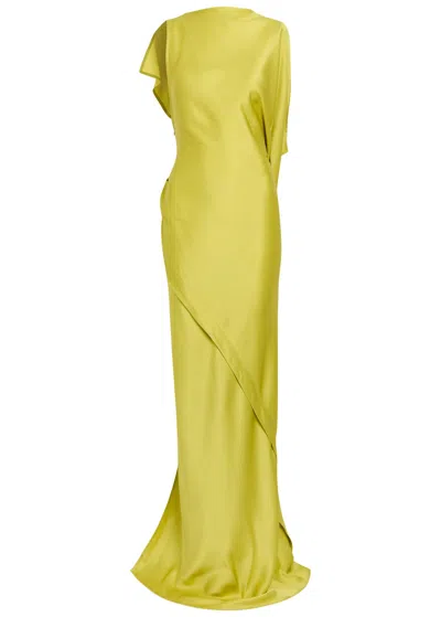 Victoria Beckham Kira Draped Satin-crepe Gown In Yellow