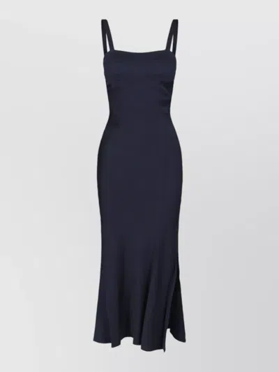 Victoria Beckham Knee Length Dress Fitted Bodice Straps Slit In Blue