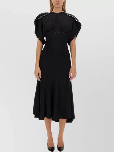 Victoria Beckham Knee-length Dress With Puff Sleeves And Contrasting Piping In Black
