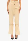 Victoria Beckham Knee-straps High-waisted Wool Pants In Yellow