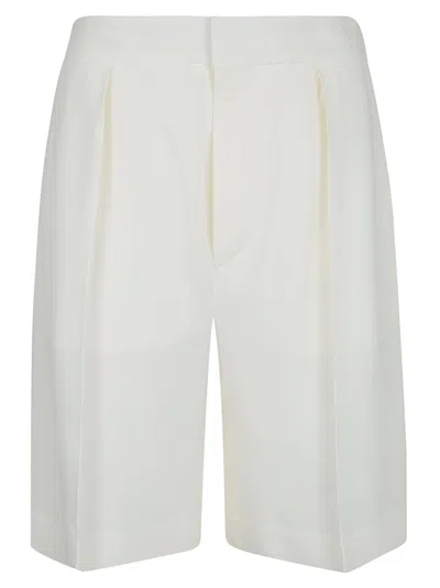 Victoria Beckham Knee-length Tailored Shorts With Pleated Legs And Structured Silhouette In White