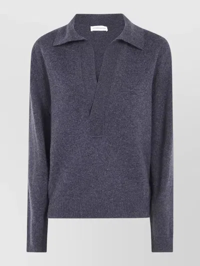 Victoria Beckham Knit Jumper Polo Neckline Long Sleeves In Blue