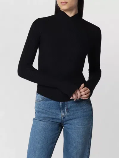 Victoria Beckham Knit Sweater Long Sleeves Mock Neck Ribbed In Black