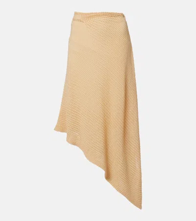 Victoria Beckham Knitted Asymmetric Cotton-blend Midi Skirt In Neutral