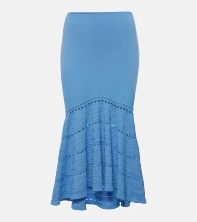 Victoria Beckham Flared Pointelle-knit Midi Skirt In Blue