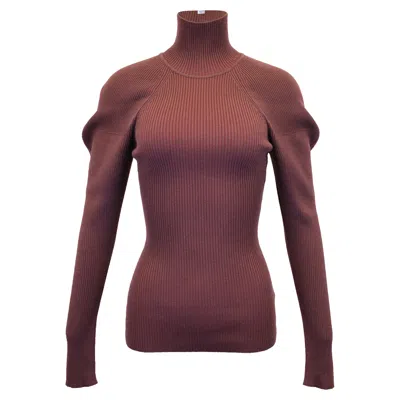 Victoria Beckham Knitted Turtleneck Sweater In Brown Wool