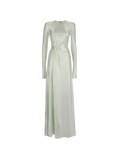 Victoria Beckham Maxi Dress Long Sleeves Crew Neck Knot In White
