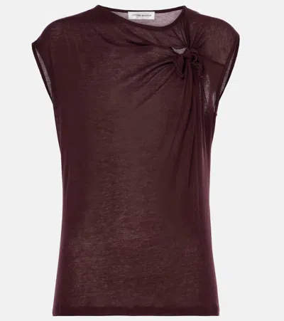 Victoria Beckham Knotted Mesh T-shirt In Burgundy