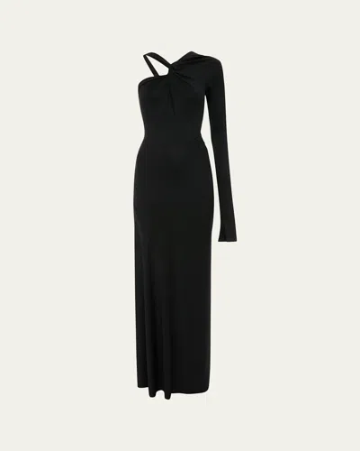 Victoria Beckham Knotted One-shoulder Satin Gown In Black