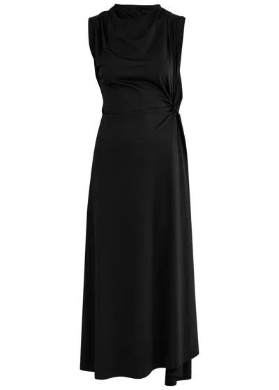 Victoria Beckham Knotted Stretch-satin Midi Dress In Black