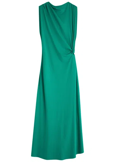 Victoria Beckham Knotted Stretch-satin Midi Dress In Turquoise