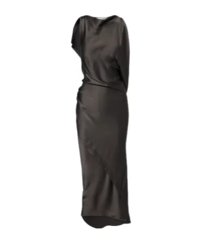 Victoria Beckham Kyra Draped Crepe Satin Midi Dress In Black