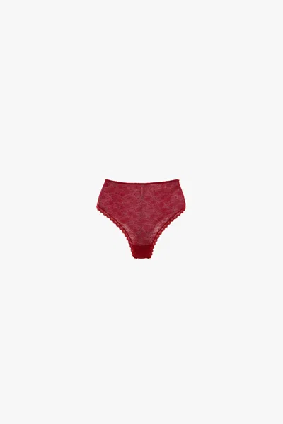 Victoria Beckham Lace Monogram Knicker In Poppy Red In Burgundy