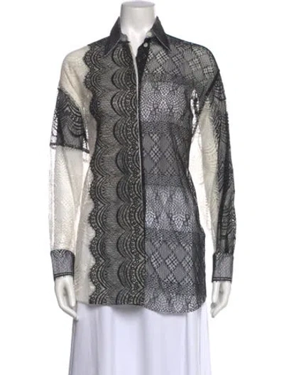 Pre-owned Victoria Beckham Lace Pattern Long Sleeve Blouse In Multi
