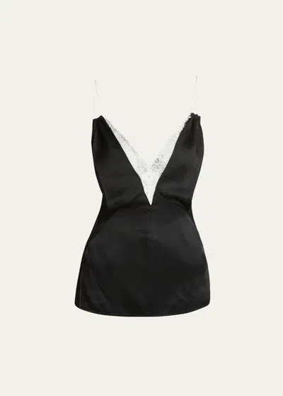Victoria Beckham Lace Trim Double-strap Cami Top In Black