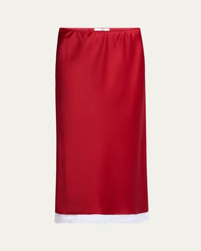 Victoria Beckham Lace Trim Slip Skirt In Red