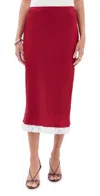 Victoria Beckham Red Lace Trim Slip Midi Skirt In Red