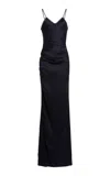 Victoria Beckham Lace-trimmed Satin Maxi Dress In Black