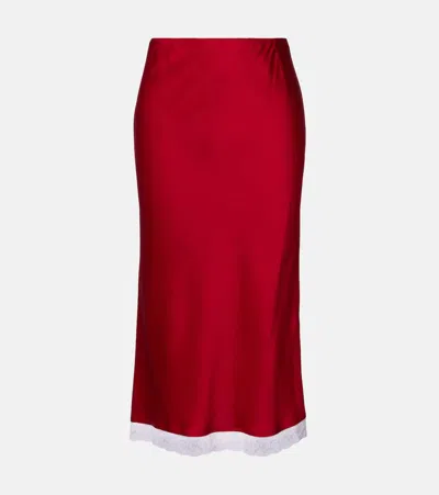 Victoria Beckham Lace-trimmed Satin Midi Skirt In Red