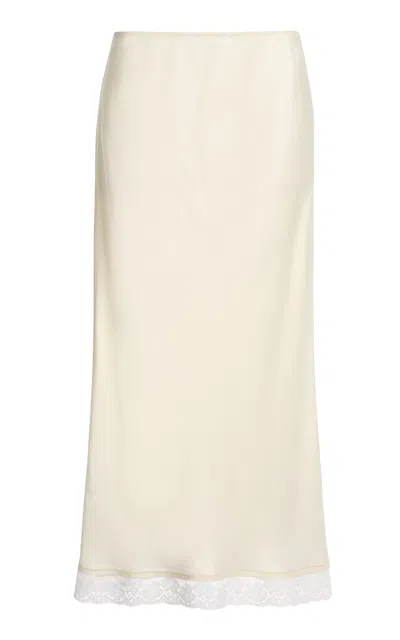 Victoria Beckham Lace Trimmed Satin Midi Skirt In Ivory
