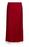 Victoria Beckham Lace Trimmed Satin Midi Skirt In Red