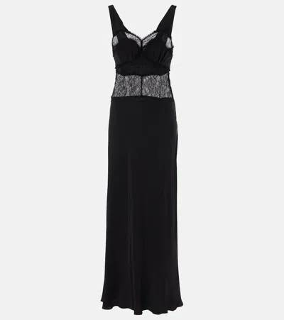 Victoria Beckham Lace-trimmed Silk Midi Dress In Black