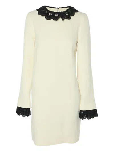 Pre-owned Victoria Beckham Lace Wool Dress In Neutral