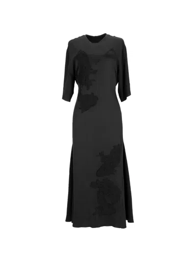 Pre-owned Victoria Beckham Lace-detail Belted Midi Dress In Black