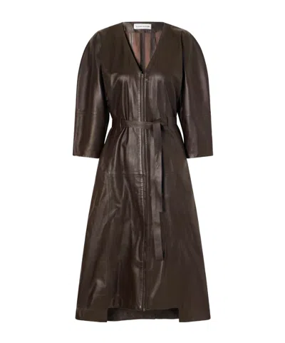 Victoria Beckham Lace-up Leather Midi Dress In Brown