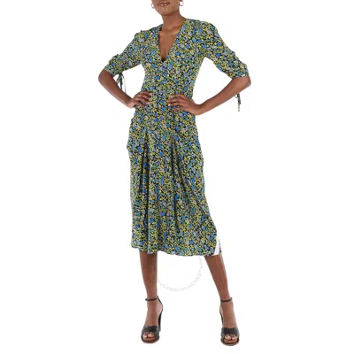 Victoria Beckham Ladies Black / Yellow / Blue / Green Floral-print Long Dress In Yellow/blue/green/black