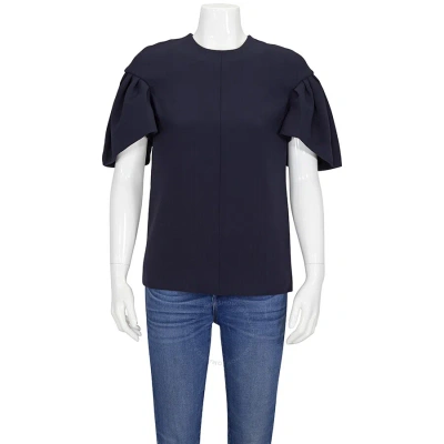 Victoria Beckham Ladies Knit Tops Navy Tuck Sleeve Top