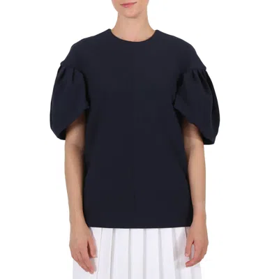 Victoria Beckham Ladies Knit Tops Navy Tuck Sleeve Top, Brand In Blue