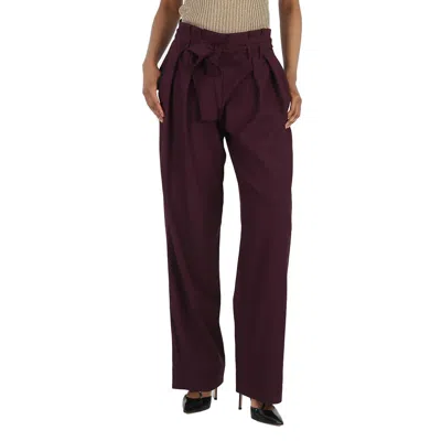 Victoria Beckham Ladies Pants Purple 2 Pleat Tie Pant In Burgundy