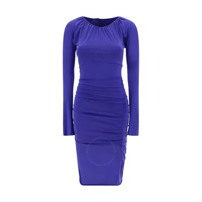 Victoria Beckham Ladies Ruched Wrap Midi Dress In Blue