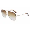 Victoria Beckham Gradient Metal Navigator Sunglasses W/ Chevron-trim In Gold / Brown