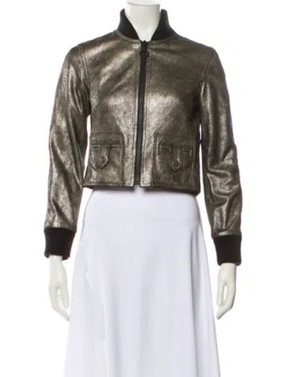 Pre-owned Victoria Beckham Lamb Leather Bomber Jacket In Gold