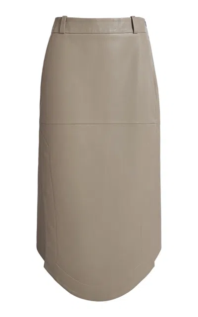 Victoria Beckham Lamb Leather Wrap Midi Skirt In Nude