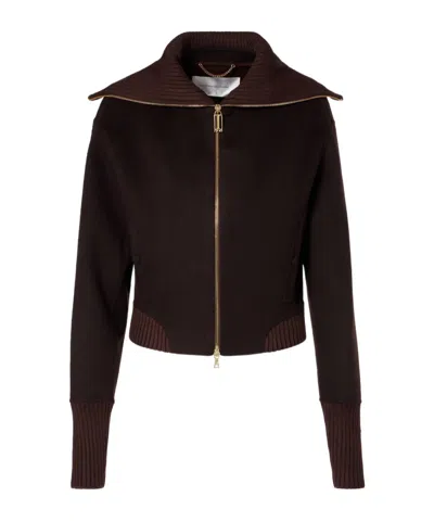 Victoria Beckham Lapel Collar Long-sleeved Casual Jacket In Burgundy