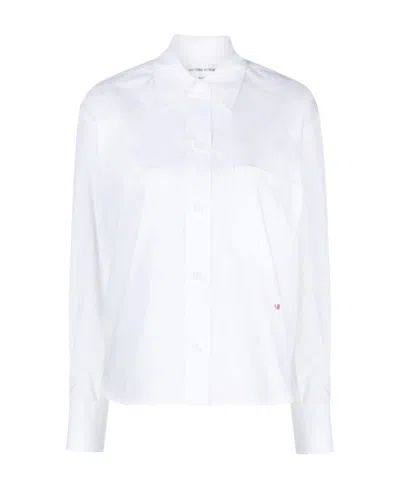 Victoria Beckham Cropped Shirt With Logo Embroidery Shirt And Blouse White