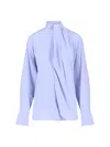 Victoria Beckham Draped Front High Neck Long Sleeves Top In Blue