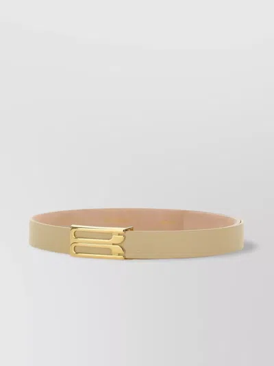 Victoria Beckham Leather Belt Textured Gold-tone Buckle In Neutrals