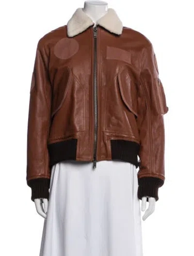 Pre-owned Victoria Beckham Leather Bomber Jacket In Brown