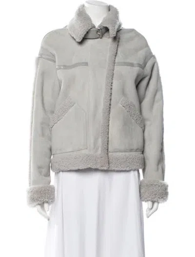 Pre-owned Victoria Beckham Leather Bomber Jacket In Grey
