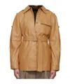 Victoria Beckham Tan Belted Boxy Leather Jacket In Brown
