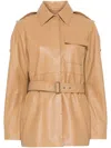Victoria Beckham Tan Belted Boxy Leather Jacket In Brown