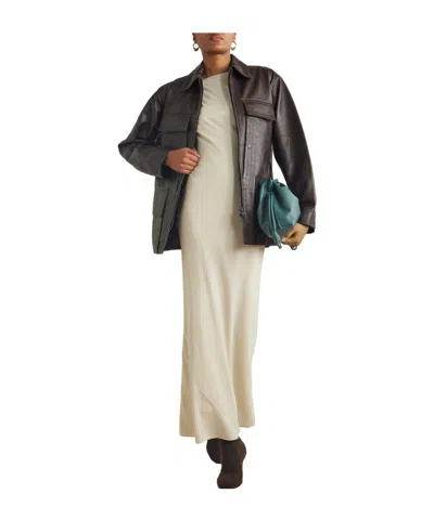 Victoria Beckham Leather Jacket In Brown